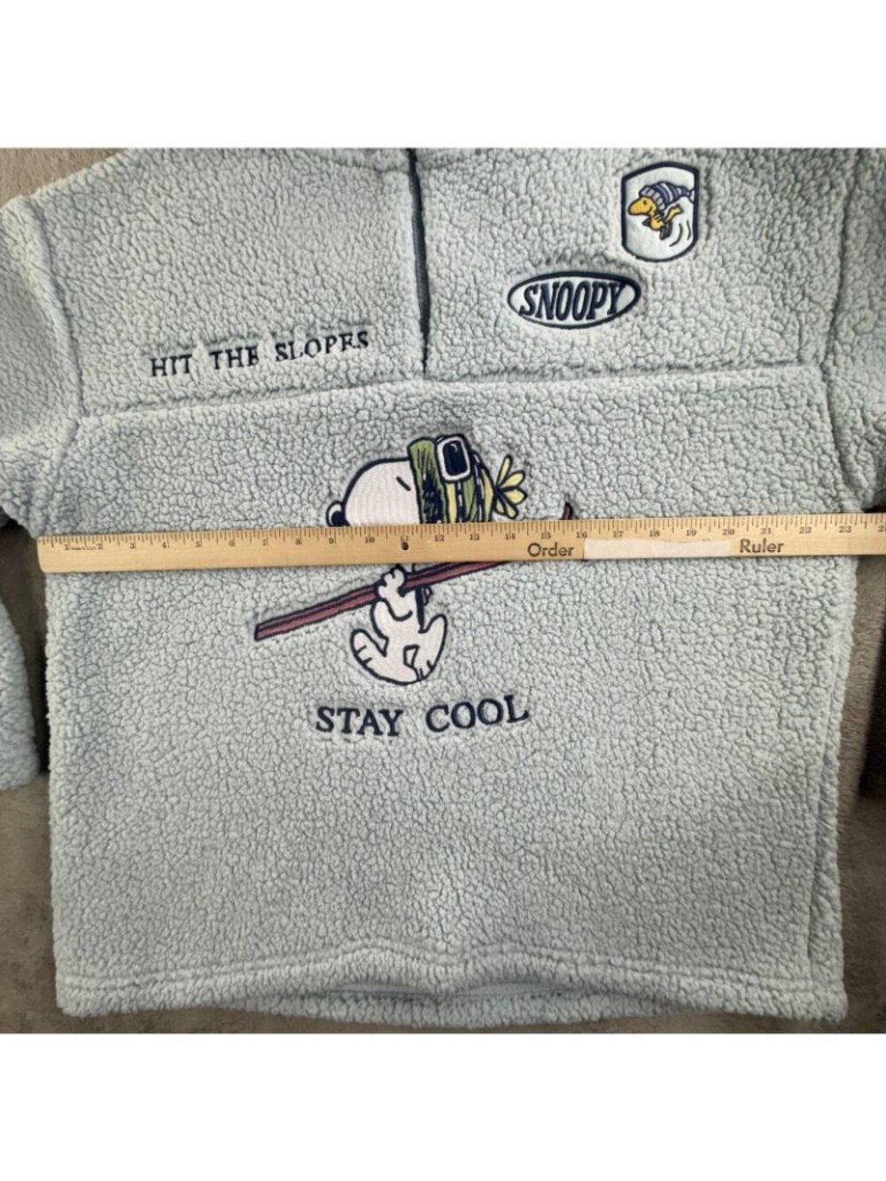 Peanuts Sweatshirt Womens XL Blue Sherpa Fleece Pullover 1/4 Zip Snoopy Ski Cozy - Picture 7 of 14